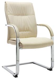Kremowe tapicerowane krzesło biurowe na płozach - Lauris 2X