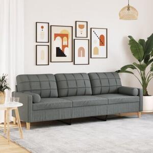 Sofa 3-osobowa z poduszkami, ciemnoszara, 210 cm, obita tkaninÄ