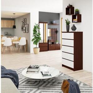 Komoda do sypialni, 5 szuflad, STILO, 60x40x121 cm, wenge, biel, mat | TYLETEGOTU