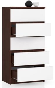 Komoda do sypialni, 5 szuflad, STILO, 60x40x121 cm, wenge, biel, mat | TYLETEGOTU