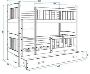 Drewniane łóżko z niebieską szufladą 90x200 - Elize 3X