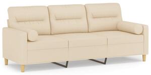 Sofa 3-osobowa z poduszkami, kremowa, 180 cm, tkanina