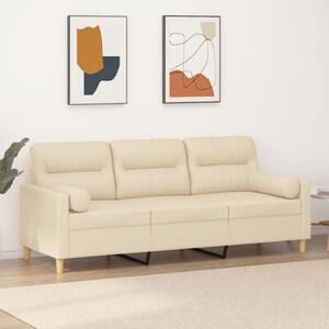 Sofa 3-osobowa z poduszkami, kremowa, 180 cm, tkanina
