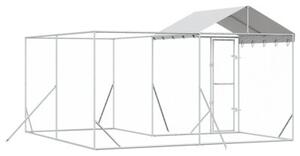 Kojec dla psa, z dachem, srebrny, 4x4x2,5 m, stal galwanizowana