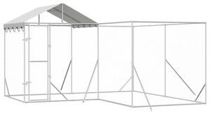 Kojec dla psa, z dachem, srebrny, 4x4x2,5 m, stal galwanizowana