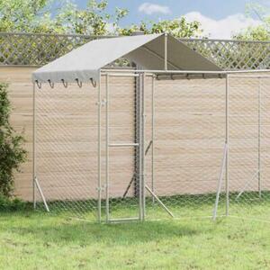 Kojec dla psa, z dachem, srebrny, 4x4x2,5 m, stal galwanizowana