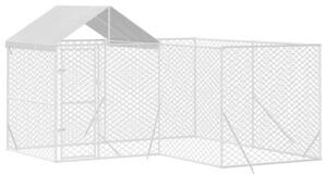 Kojec dla psa, z dachem, srebrny, 4x4x2,5 m, stal galwanizowana