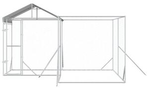 Kojec dla psa, z dachem, srebrny, 4x4x2,5 m, stal galwanizowana