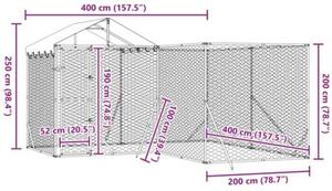Kojec dla psa, z dachem, srebrny, 4x4x2,5 m, stal galwanizowana