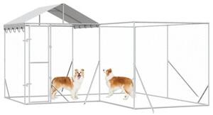 Kojec dla psa, z dachem, srebrny, 4x4x2,5 m, stal galwanizowana