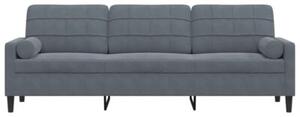 Sofa 3-osobowa z poduszkami, ciemnoszara, 210 cm, aksamit