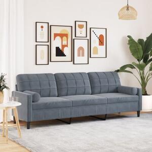 Sofa 3-osobowa z poduszkami, ciemnoszara, 210 cm, aksamit