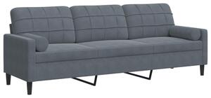 Sofa 3-osobowa z poduszkami, ciemnoszara, 210 cm, aksamit