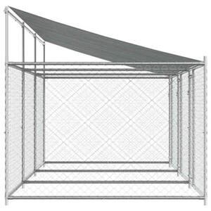 Klatka dla psa, z dachem i drzwiami, szara, 6x2x2 m, stal