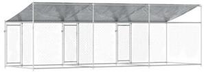 Klatka dla psa, z dachem i drzwiami, szara, 6x2x2 m, stal