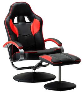Czarno-czerwony fotel gamingowy z podnóżkiem - Endy