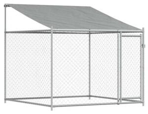 Klatka dla psa, z dachem i drzwiami, szara, 6x2x2 m, stal