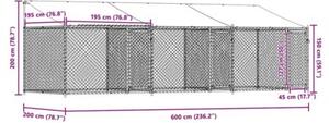 Klatka dla psa, z dachem i drzwiami, szara, 6x2x2 m, stal