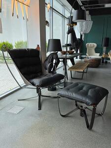 Czarny fotel z podnóżkiem do salonu - Liria 2X