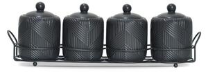 Zestaw 4 pojemników na przyprawy ze stojakiem Geometry Black MAESTRO