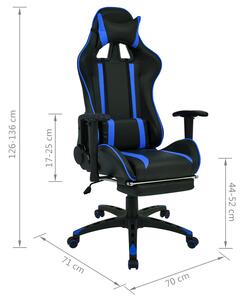Czarno-niebieski gamingowy fotel z podnóżkiem - Coriso