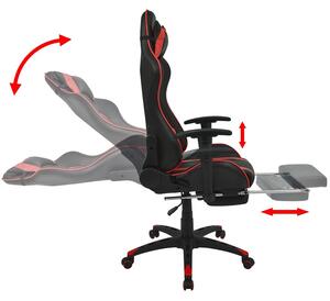 Czarno-czerwony fotel dla graczy z podnóżkiem - Coriso