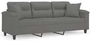 Sofa 3-osobowa z poduszkami, ciemnoszara, 180 cm, mikrofibra