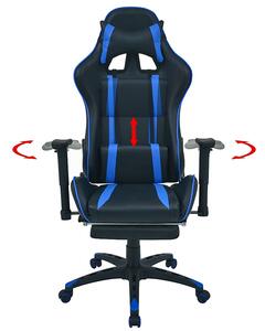 Czarno-niebieski gamingowy fotel z podnóżkiem - Coriso
