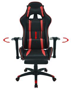 Czarno-czerwony fotel dla graczy z podnóżkiem - Coriso