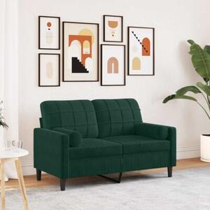 Sofa 2-osobowa z poduszkami, ciemnozielona, 120 cm, aksamit
