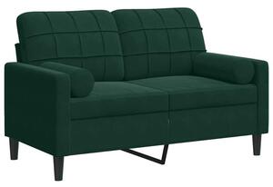 Sofa 2-osobowa z poduszkami, ciemnozielona, 120 cm, aksamit