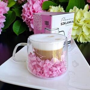 Szklanka termiczna z hortensją w środku jasny róż 180 ML 1szt SZK74