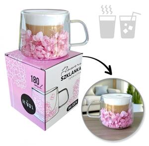 Szklanka termiczna z hortensją w środku jasny róż 180 ML 1szt SZK74