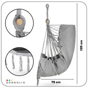 Fotel wiszący ogrodowy Hamak Brazylijski boho z 3 poduszkami pokrowiec Jasny szary