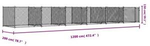 Klatka dla psa, z drzwiami, szara, 12x2x1,5 m, stal