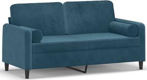 Sofa 2-osobowa z poduszkami, niebieska, 140 cm, aksamit