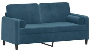 Sofa 2-osobowa z poduszkami, niebieska, 140 cm, aksamit