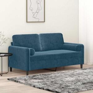 Sofa 2-osobowa z poduszkami, niebieska, 140 cm, aksamit