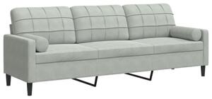 Sofa 3-osobowa z poduszkami, jasnoszara, 210 cm, aksamitna