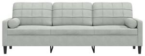 Sofa 3-osobowa z poduszkami, jasnoszara, 210 cm, aksamitna