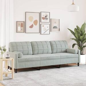 Sofa 3-osobowa z poduszkami, jasnoszara, 210 cm, aksamitna