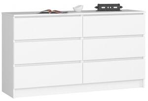 Komoda do sypialni, 6 szuflad, STILO, 140x40x77 cm, biel, mat | TYLETEGOTU