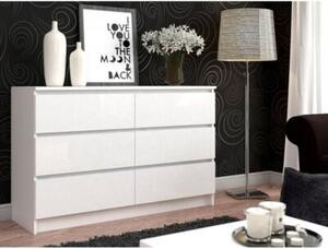 Komoda do sypialni, 6 szuflad, STILO, 140x40x77 cm, biel, mat | TYLETEGOTU