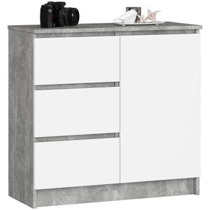 Mała komoda z szufladami, NOVO, 80x35x77 cm, beton, biały, mat | TYLETEGOTU