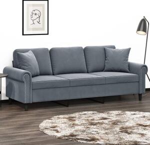 Sofa 3-osobowa z poduszkami, ciemnoszara, 180 cm, aksamit