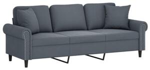 Sofa 3-osobowa z poduszkami, ciemnoszara, 180 cm, aksamit