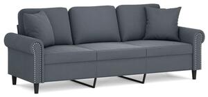 Sofa 3-osobowa z poduszkami, ciemnoszara, 180 cm, aksamit
