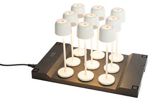 Zewnetrzna Zestaw 9 akumulatorowych lamp stołowych Mushroom w kolorze kremowym włącznie ze stacją ładującą - Raika Oswietlenie zewnetrzne