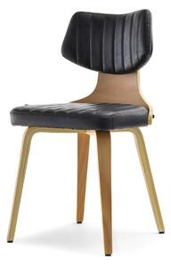 Drewniane krzesło gięte idris dębowe z czarnym skórzanym obiciem i z przeszyciami