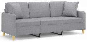 Sofa 3-osobowa z poduszkami, jasnoszara, 180 cm, tkanina